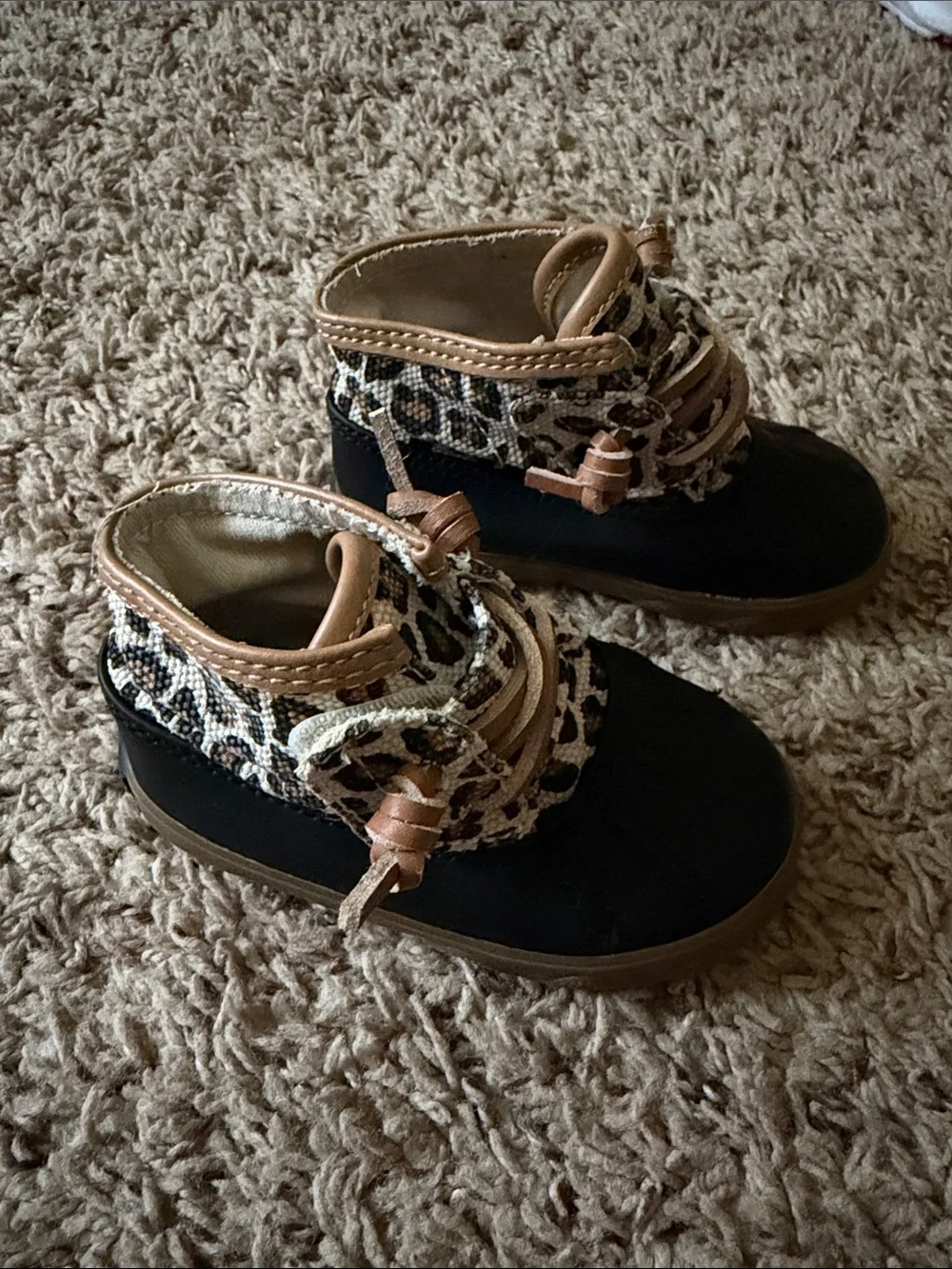 Sperry - Girls Black & Leopard Print Duck Boots